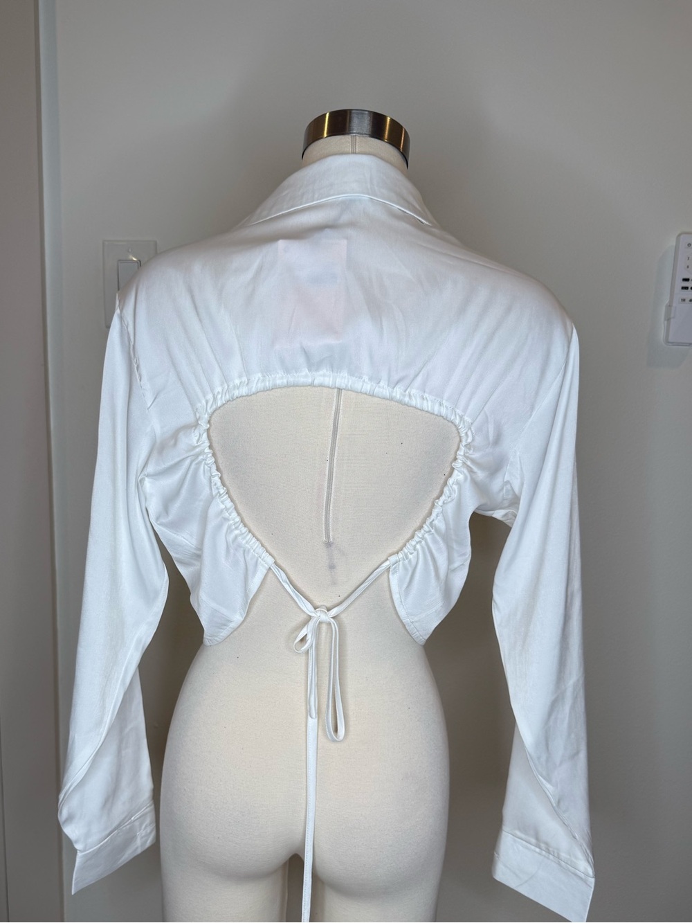 White Open-Back Tie Crop Shirt